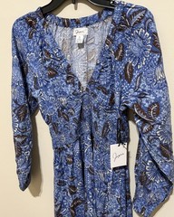 Japna NWT Blue Floral Paisley Maxi Dress S Smocked Waist Boho Peasant Sleeve