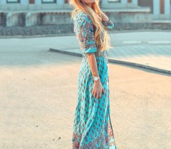 Women&rsquo;s Lady Boho Kimono Sleeve Floral Long Maxi Summer Beach Dress Sundress