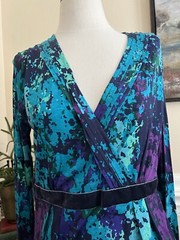 Boden Women’s V-Neck Long Sleeve Lined Dress Purple Blue Green Sz 12R