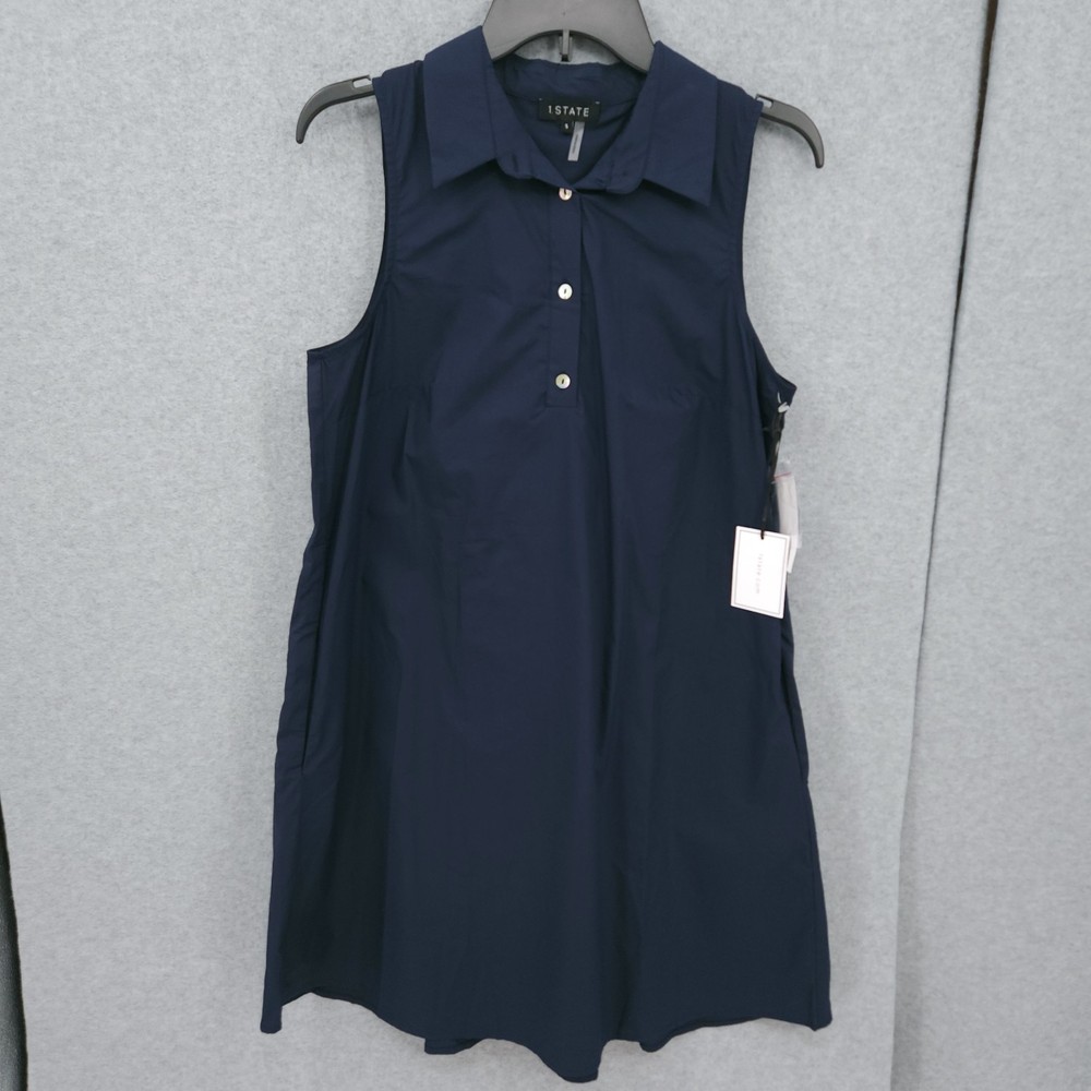 1 State Sleeveless Collared Blushing Blooms Indigo Night Mini Dress Womens S NWT