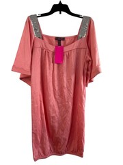 Just Sweet Womens Medium Cotton Blend Pink Sequin Strap Short Sleeve Dress