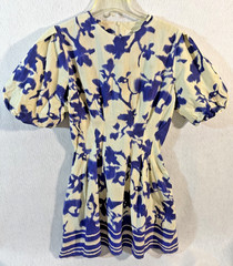 Exquise Brynlee Dress S Royal Blue Floral Puff Sleeve Pockets Fit & Flare Rayon