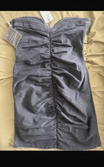 retrofête Gray Strapless Sweetheart Ruched Button-Front Denim Mini Dress L