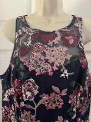 Adriana Papell Navy Sleeveless Illusion Floral Sequin Midi Dress Sz 14
