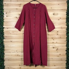 Home Frocks Dress Womens Medium Red Button Up Long Sleeve Long Tunic Shirt Dress