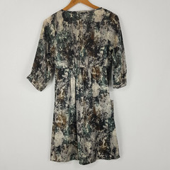 Ojay Womens Size 6 Multi-Coloured Elastic Waist V-Neck Dress 3/4 Sleeves