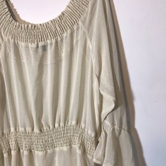 Vintage Y2K Sheer Gypsy Coquette Flowy Smocked Bodice Asymmetrical Off White XL