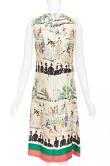 rare CELINE Phoebe Philo cream multicolor mulberry silk cyclist dress FR38 M