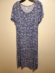 Jennifer Moore Dress Size L Blue Floral Rayon Vintage 0660