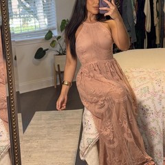Altar’d State Blush Pink Embroidered Lace Maxi Dress Boho Cottagecore Small