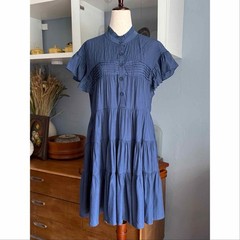 Muche et Muchette Vera Tiered Shift Dress Navy Blue Flowy One Size Boho