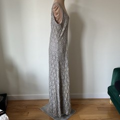 Cassandra Stone Vintage Beaded Lace Sequin Grey Formal Dress Jacket Set Size 10