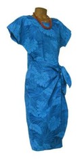 NEW Slimming Blue Monstera Leaf Wrap Dress w/ Cap Sleeves, Poly-Cotton Blend