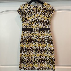 Boden Yellow and Gray Textured Dot Pencil Midi Dress Size US 8R / UK 12R