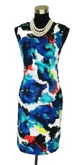 Mario Serrani Italty Dress Sz 10 Blue Black White Red Pink Green Sheath M NEW