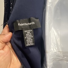 R&M Richards Blue Sequin Sheath Dress V-Neck Short Sleeve Formal Size 14