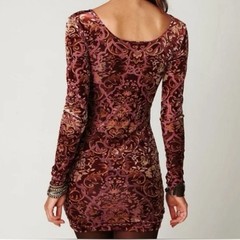 Free People Velvet Burnout Boho Bodycon Mini Dress Witchy Whimsygoth | Size XS