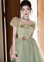 Mint Green Square Neck Princess Women Dress US Size 2+US SELLER