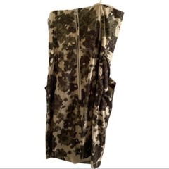 J Crew Cream Green Tan Camouflage Floral Strapless Cut-Out 100% Silk Dress Sz 0