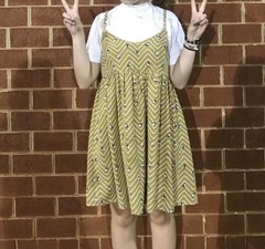 Cute Yellow Dress with A Chevron Pattern. Linen-like Fabric.