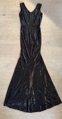 Dress the Population Dress Black Plunge Sequined Trumpet Mermaid Gown Size XS