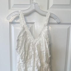 Figue White Floral Jacquard Hi-Low Ruffle V-Neck Sleeveless Dress Size 8