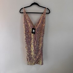 NWT Fashion Nova Aubrey Full Sequin Mini Dress 3X Pink Wrap V-neck Plunge