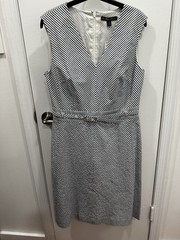 Brooks Brothers Blue/White Seersucker A-Line V-Neck Sleeveless Dress 12 NWT
