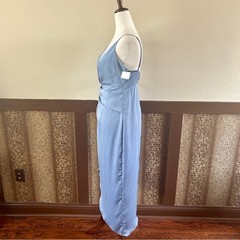 Floret Studios Draped Sleeveless Faux-Wrap Midi Dress Light Blue Medium NWT