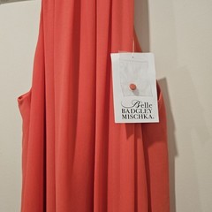 Belle Badgley Mischka Coral Mock Neck Trapeze Dress Flounce Sz 2 NWT