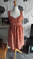 Blunauta pure silk orange/green/beige/red paisley dress in size EU42 (14UK) NWT