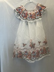 Highness White Short Dress With Multi Color Embroidered Flowers Sz L NWWT