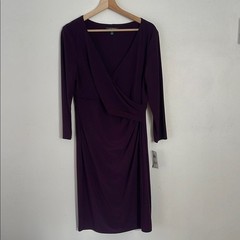 NWT Lauren Ralph Lauren Cleora Deep Plum Faux-Wrap Dress