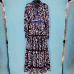 CK Bradley Whirlwind Navy Blue Floral Fleck Tiered Annabelle Maxi Dress S boho