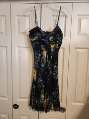 Eva Blue sleeveless dress, size 10, black with flowers, soaghetti straps