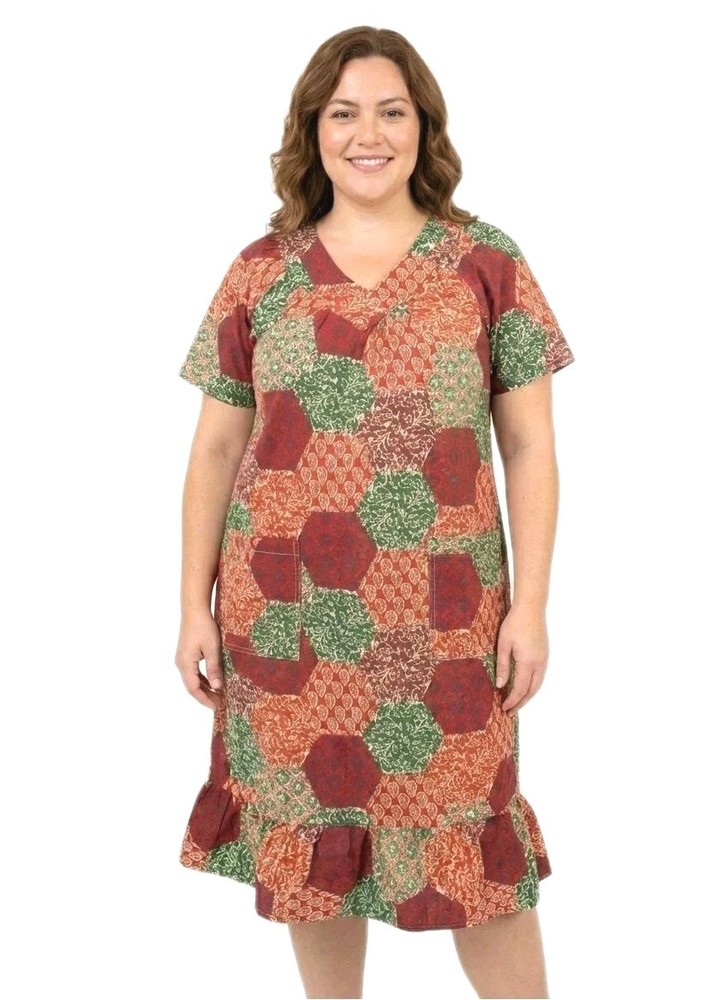 Anthony Richards VTG Boho Patchwork Red Green Mumu Patio Dress Women&rsquo;s Size 5X