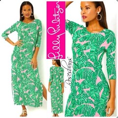 NWT $228 Lilly Pulitzer Morgann Maxi Dress LG, XL in Go Bananas Conch Shell Pink