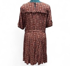 maurices Women’s Burgundy Geometric Round Neck Short Sleeve Fit & Flare Dress L