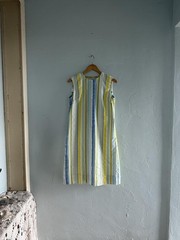 Sleeveless Striped Shift Dress Blue Yellow Green White