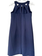 Gretchen Scott Navy Blue Isosceles Halter Shift Dress Size M Cutout Jersey