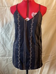Honey Belle Black/Brown Embroidered Faux Suede Adjustable Strap Mini Dress Sz M