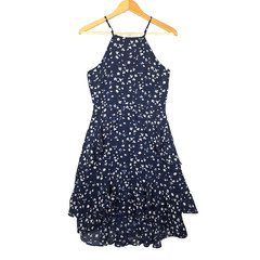 Banana Republic Chiffon Floral Strappy Tiered Ruffle Dress Navy Blue Daisy 2