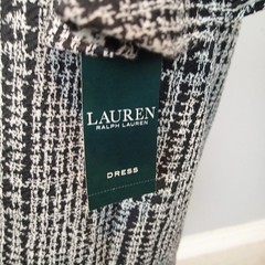 RALPH LAUREN Black white Ruched Ruffled Cuff Plaid Long Sleeve VNeck Size 8