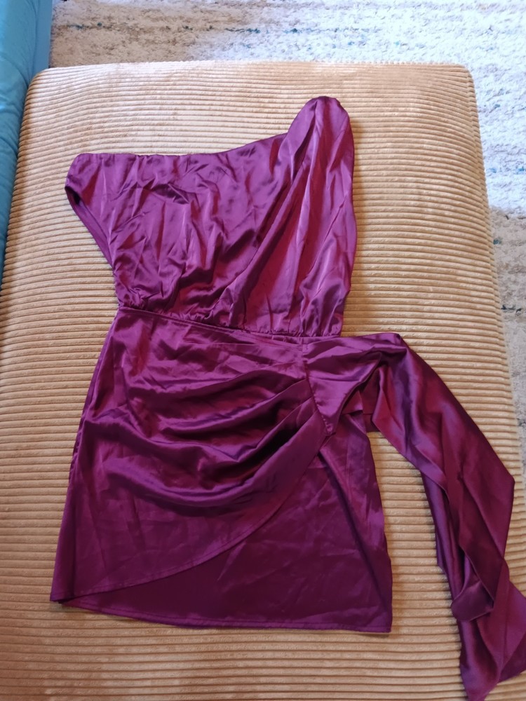 Blue Blush Sleeveless Dress Burgundy Medium Tie Front Off Shoulder (Na)