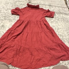 Red Solid Collared Button Front Pocket Short Sleeve maxi Dress S boho