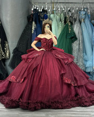 Princess Burgundy Quinceanera Dresses Glitters Sweet 15 16 Prom Party Ball Gowns