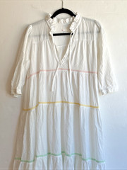 HONORINE Multi White Tiered Long Flowy Giselle Dress Beach Summer XS Small $390