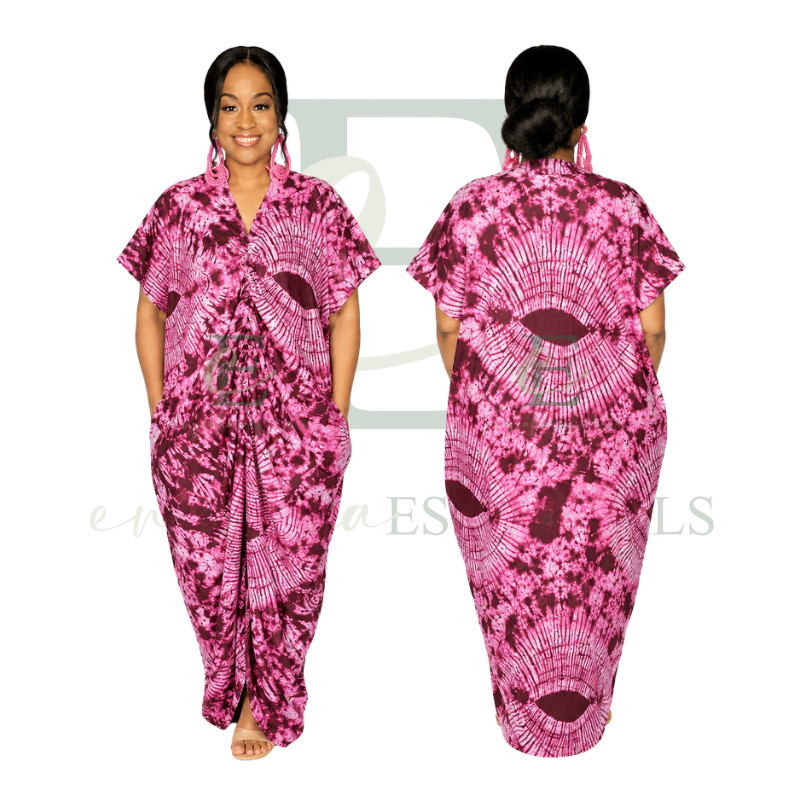 Rosé Eclipse Ruched Tie-Dye Boubou Dress | One Size Fit All (L–3XL)