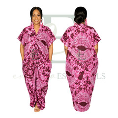 Rosé Eclipse Ruched Tie-Dye Boubou Dress | One Size Fit All (L–3XL)