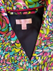Lilly Pulitzer Blue Pink Yellow Green Red Collared Long Sleeve Silk Dress Size 4